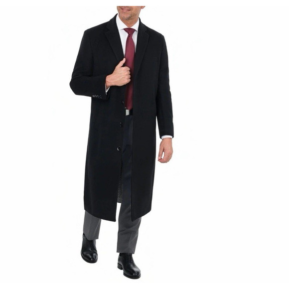 Cezani Italian Cashmere Trench Over Pea Long Dress Car Coat Black Men 46 - Picture 1 of 12